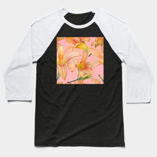 Tiger Lilies on Pink Burlap Baseball T-Shirt